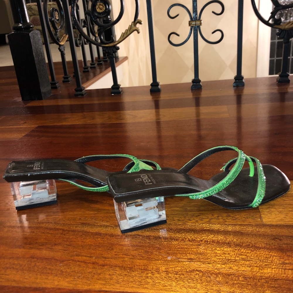 FENDI Green Beaded Sandal with Lucite heel